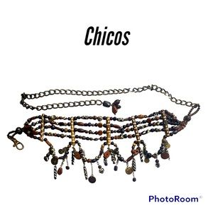 Chico’s Women’s Brushed Gold Chain & Bead Adjustable Statement Belt